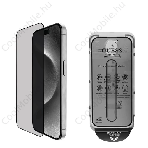 Guess iPhone 16 Pro készülékhez 2.5D PRIVACY kijelzővédő fekete