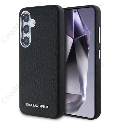 Karl Lagerfeld PU Saffiano Metal Logo and Frame tok Samsung Galaxy S25+ készülékhez fekete