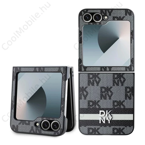 DKNY PU Leather Checkered Pattern and Stripe tok Samsung Galaxy Z Flip 6 készülékhez fekete