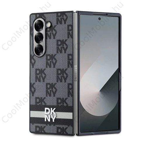 DKNY PU Leather Checkered Pattern and Stripe tok Samsung Galaxy Z Fold 6 készülékhez fekete