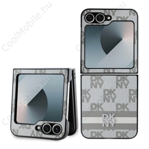 DKNY PU Leather Checkered Pattern and Stripe tok Samsung Galaxy Z Flip 6 készülékhez bézs