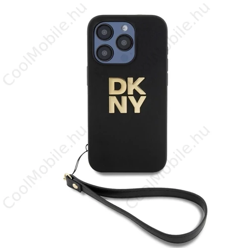 DKNY PU bőr Stack Logo csuklós pántos tok iPhone 15 Pro Max készülékhez fekete