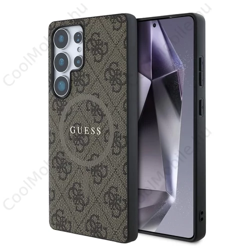 Guess PU Leather 4G Colored Ring MagSafe tok Samsung Galaxy S25 Ultra készülékhez barna