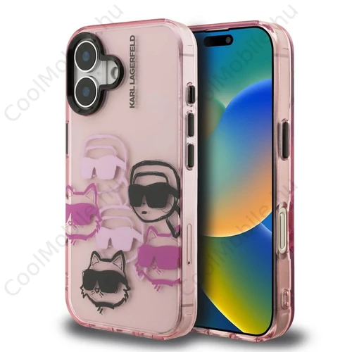 Karl Lagerfeld IML Multi K&CH Heads tok iPhone 16 készülékhez rózsaszín