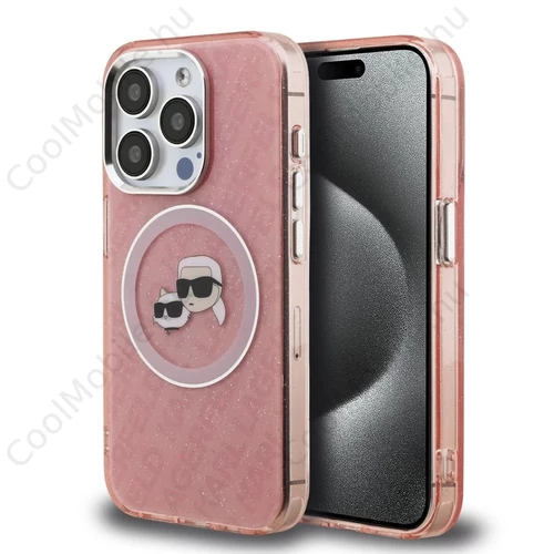 Karl Lagerfeld IML K&CH Heads Repeated Logo MagSafe tok iPhone 15 Pro készülékhez rózsaszín