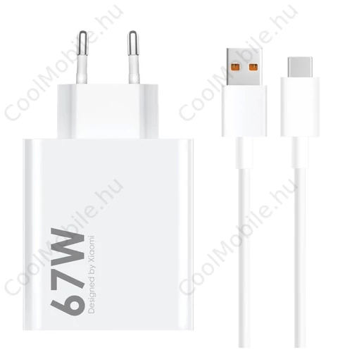 Xiaomi MDY-14-EW USB-A 67W utazó töltő + USB-C 6A adatkábel fehér - csomagolás nélküli gyári