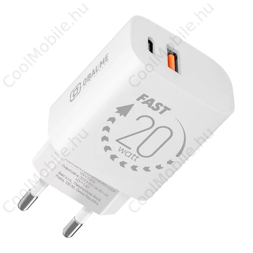 OBAL:ME fali töltő USB-A + USB-C 20W fehér