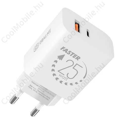 OBAL:ME fali töltő USB-A + USB-C 25W fehér