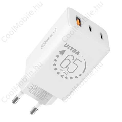 OBAL:ME GaN falitöltő USB-A + 2xUSB-C 65W fehér