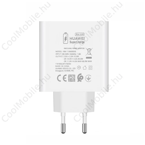 HW-110600E00 Huawei Super Charge USB-A utazótöltő 66W fehér - csomagolás nélküli gyári