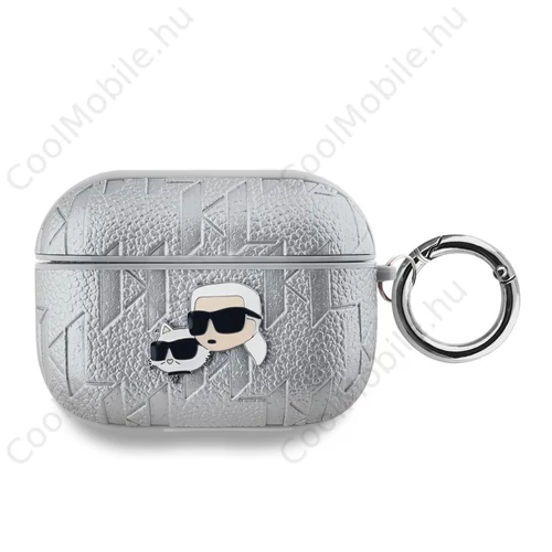 Karl Lagerfeld PU Embossed Karl and Choupette Heads tok AirPods Pro készülékhez ezüst