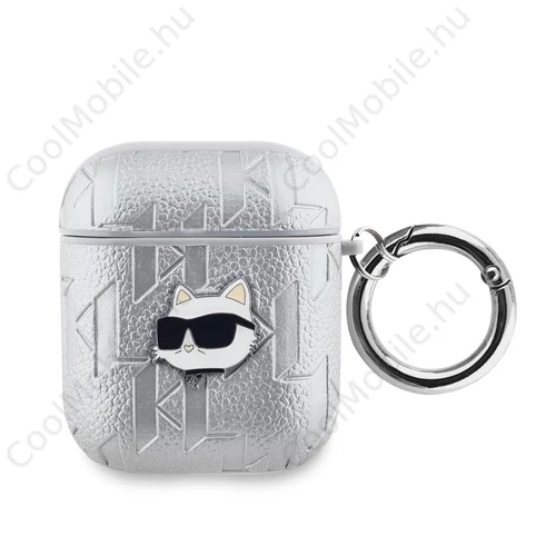 Karl Lagerfeld PU domborított Choupette tok AirPods 1/2 készülékhez ezüst