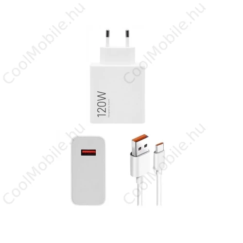 Xiaomi MDY-14-EE USB-A 120W utazó töltő + USB-C 6A adatkábel fehér