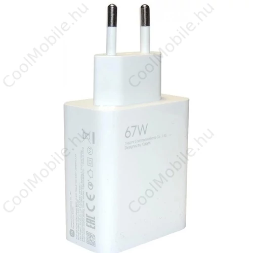 Xiaomi MDY-12-EH USB-A 67W utazási töltő fehér + USB-C 6A adatkábel fehér - csomagolás nélküli gyári
