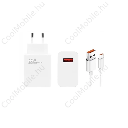Xiaomi MDY-14-EL USB-A 33W töltő + USB-C 6A adatkábel fehér - csomagolás nélküli gyári