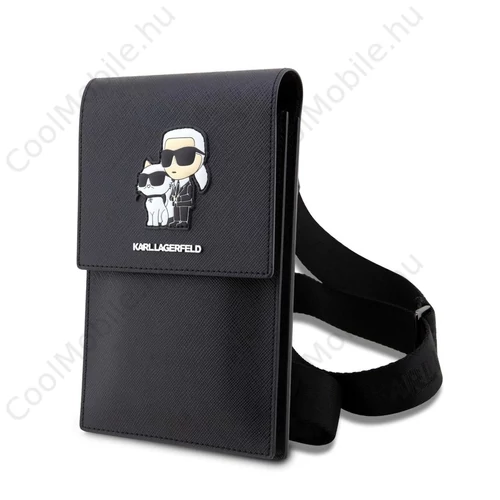 Karl Lagerfeld Saffiano Metal Logo NFT Wallet telefon táska fekete