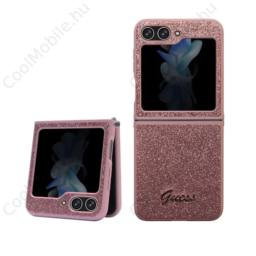 Guess PC/TPU Glitter Flakes Metal Logo tok Samsung Galaxy Z Flip 5 készülékhez rózsaszín