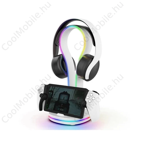 iPega P5P23 töltőállvány RGB, Playstation Portal Remote Player készülékhez, állványos fejhallgató, fehér