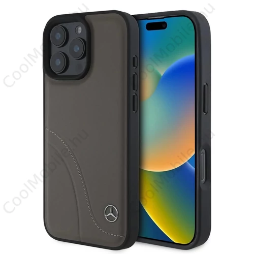 Mercedes Curved Stitches bőr tok az iPhone 16 Pro készülékhez barna