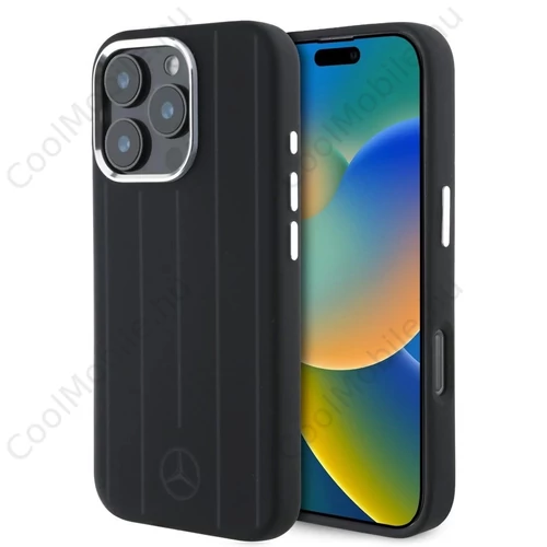 Mercedes Liquid Silicon Stripes Pattern MagSafe Tok iPhone 16 Pro készülékhez fekete