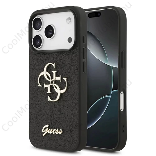 Guess PU Fixed Glitter 4G Metal Logo tok iPhone 17 Pro készülékhez fekete