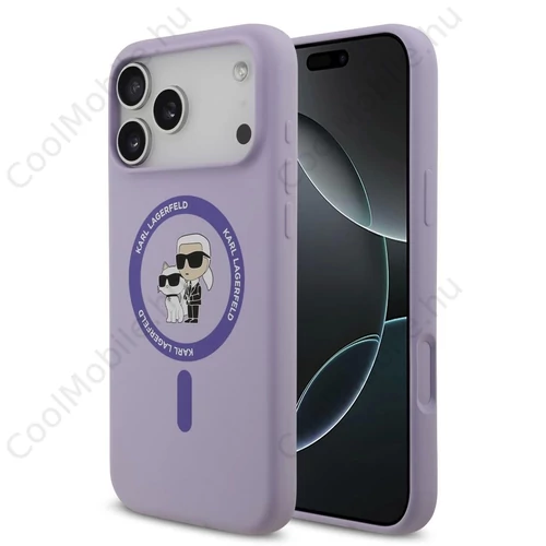 Karl Lagerfeld Liquid Silicone Karl and Choupette MagSafe hátsó tok iPhone 17 Pro Max készülékhez lila