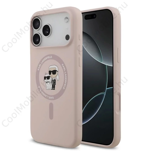 Karl Lagerfeld Liquid Silicone Karl and Choupette MagSafe hátsó tok iPhone 17 Pro Max készülékhez rózsaszín