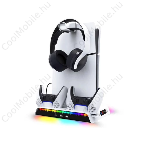 iPega P5S006 Multifunkcionális töltőállvány RGB hűtéssel PS5 Slim készülékhez fehér (hibás csomagolás)