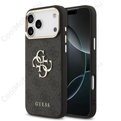 Guess PU Leather 4G Metal Logo Gold Frame MagSafe tok iPhone 17 Pro Max készülékhez fekete