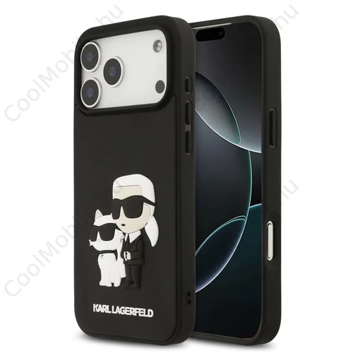 Karl Lagerfeld 3D Rubber Karl and Choupette tok iPhone 17 Pro Max készülékhez fekete