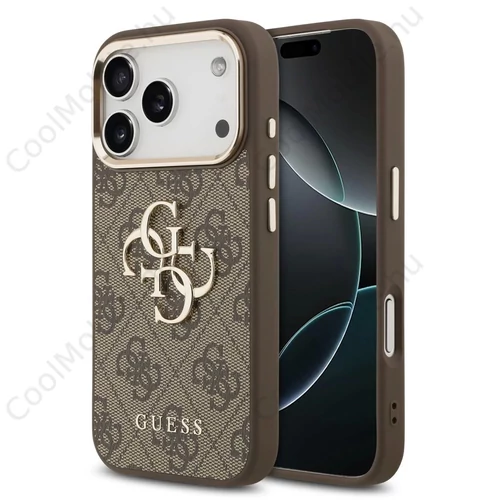 Guess PU Leather 4G Metal Logo Gold Frame MagSafe tok iPhone 17 Pro Max készülékhez barna