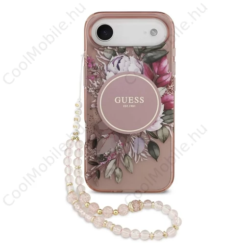 Guess IML Flowers Strap MagSafe tok iPhone 17 Air készülékhez rózsaszín