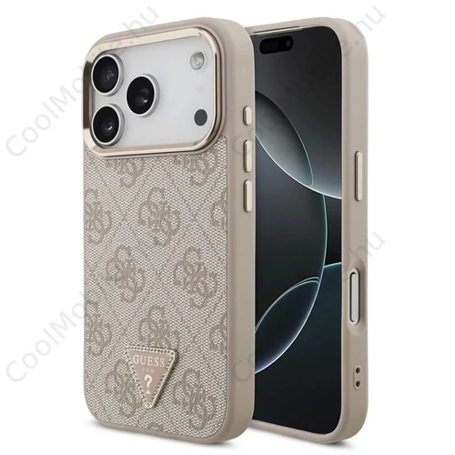Guess PU Leather 4G Triangle Logo Gold Frame MagSafe tok iPhone 17 Pro készülékhez rózsaszín