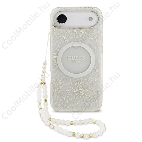 Guess IML Flowers Allover Strap MagSafe tok iPhone 17 Air készülékhez fehér