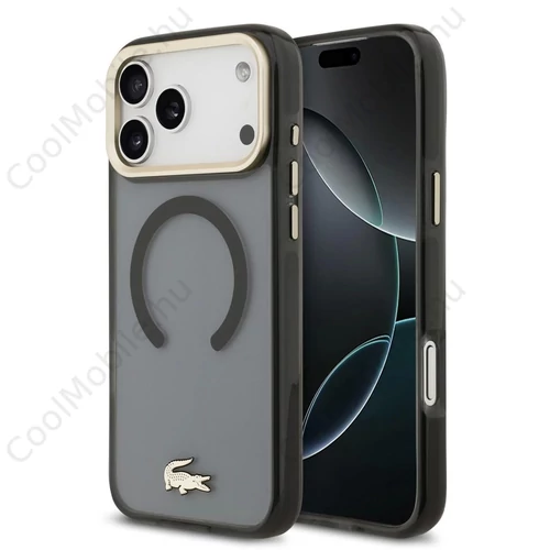 Lacoste PC/TPU Frosted Finish Gold Logo MagSafe tok iPhone 17 Pro Max készülékhez fekete