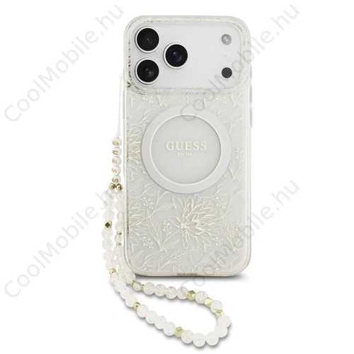 Guess IML Flowers Allover Strap MagSafe tok iPhone 17 Pro Max készülékhez fehér