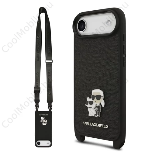 Karl Lagerfeld Saffiano Crossbody Strap Metal Karl and Choupette tok iPhone 17 Air készülékhez fekete