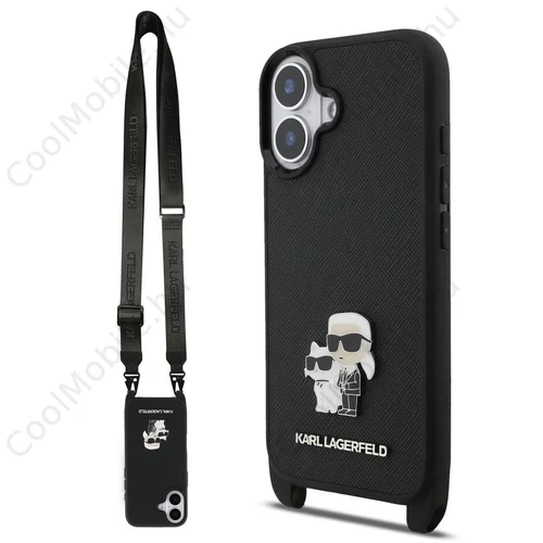 Karl Lagerfeld Saffiano Crossbody Strap Metal Karl and Choupette tok iPhone 17 készülékhez fekete
