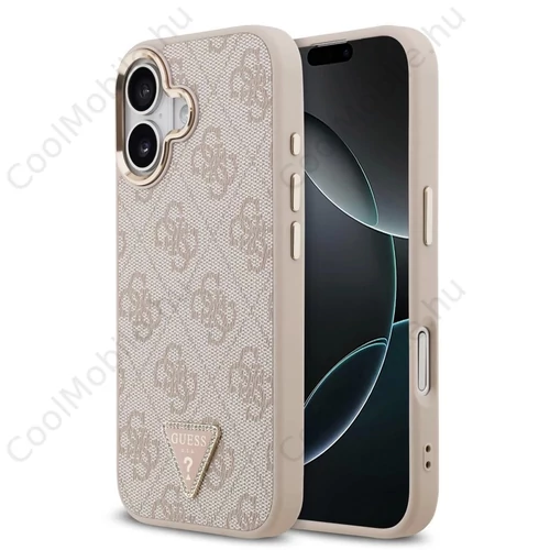 Guess PU Leather 4G Triangle Logo Gold Frame MagSafe tok iPhone 17 készülékhez rózsaszín