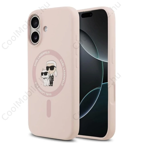 Karl Lagerfeld Liquid Silicone Karl and Choupette MagSafe tok iPhone 17 készülékhez rózsaszín