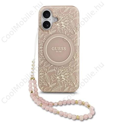 Guess IML Flowers Allover Strap MagSafe tok iPhone 17 készülékhez rózsaszín