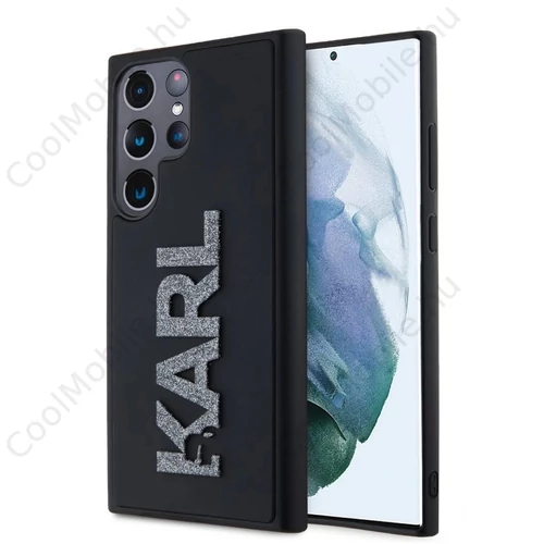 Karl Lagerfeld 3D Rubber Glitter Logo tok Samsung Galaxy S24 Ultra készülékhez fekete