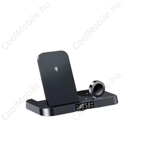 Xprotector 4in1 QI gyorstöltőállomás digitális órával 15W fekete