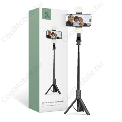 Tech-Protect L05S Vezeték nélküli Selfie bot Tripod Led világítással Fekete