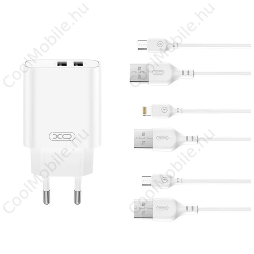 XO CE34 Hálózati töltő szett 2*USB-A 2,4A + Lightning kábellel