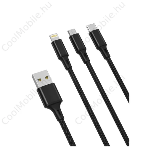 XO NB173 3in1 töltőkábel USB to Micro USB / Type-c / Lightning 1,2M 2,4A Fekete