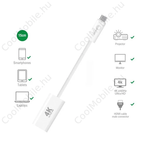 4smarts USB Type-C - HDMI adapter 15cm, fehér