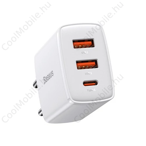 Baseus Compact gyorstöltő adapter 30W Type-C + 2XUSB, fehér