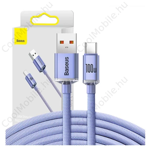 Baseus Crystal Shine USB / Type-C töltő- és adatkábel, 100W, 2m, ibolya