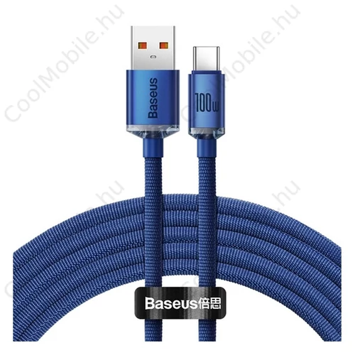Baseus Crystal Shine USB / Type-C töltő- és adatkábel, 100W, 2m, kék